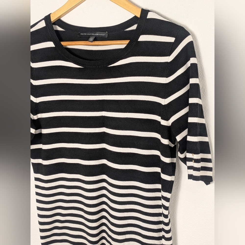 White House Black Market Striped Sweater Top Medium Short Sleeve Scoop Neckline - Picture 2 of 12